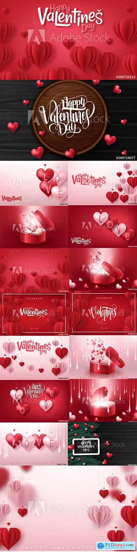 Colorful Happy Valentines Day Illustration with 3D hearts 3