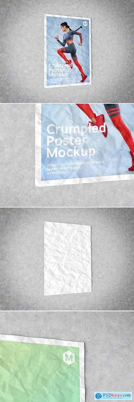 Crumpled Poster on Concrete Mockup 280086588