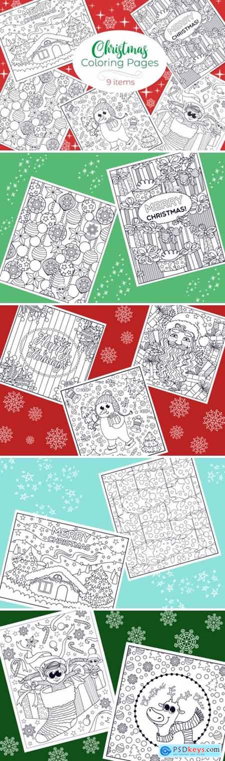 Christmas Coloring Pages 9 Vector Items 1831760
