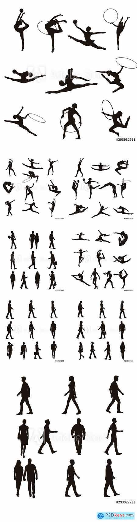 Vector Set - Gymnastic and People Walking Silhouettes