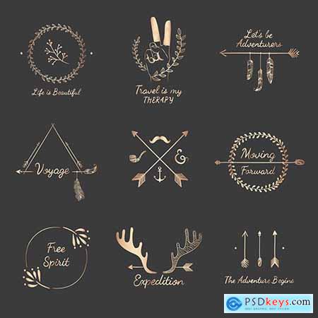 Travel quotes with hand sketched badges ornament vector set 547429