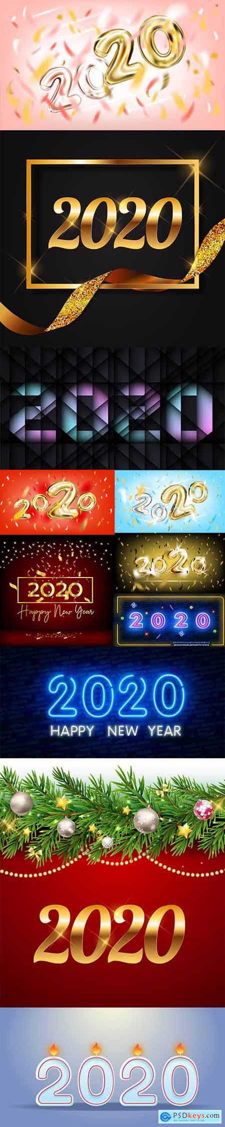 Set of Happy New Year 2020 Illustrations