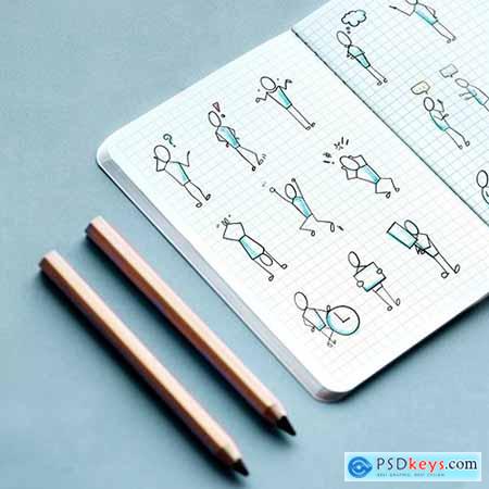 Hand drawn character elements set on a notebook illustration 1200013