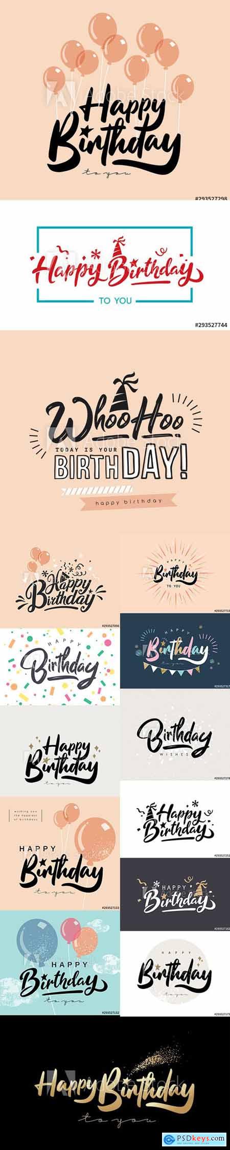 Vector Set - Happy Birthday Design for Greeting Cards and Poster