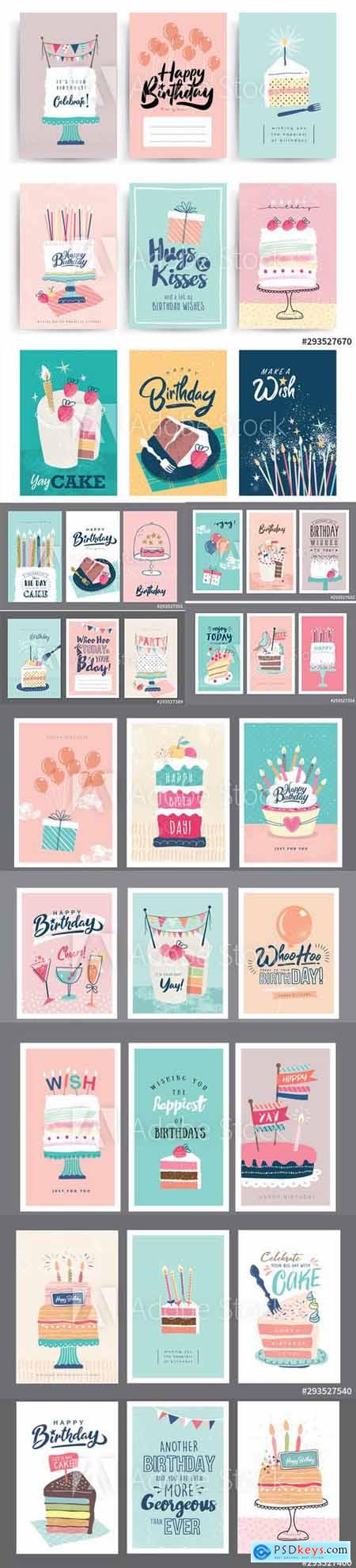 Set of Birthday Greeting Cards Illustrations