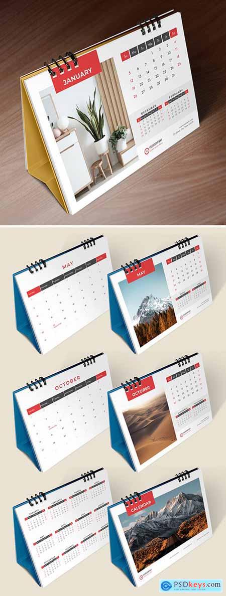 Desk Calendar Planner Layout with Red Accents 293432318