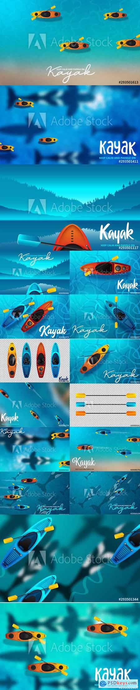 Vector Set - Kayaking Water Sport Illustrations