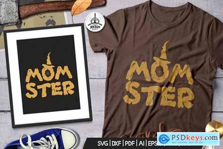 Halloween Momster Print T-Shirt Retro Badge Design