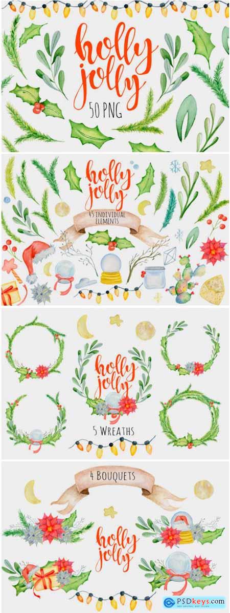 Christmas Floral Watercolor Clipart 1796153