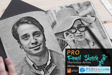 Pencil Sketch Portrait PS Action 3754742
