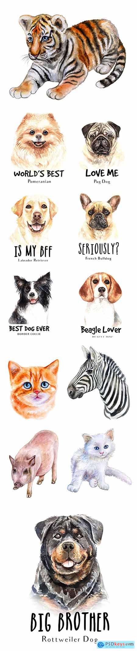 Vector Set - Watercolor Printing Animals Vol 6