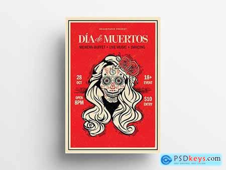 Dia De Los Muertos Illustrative Flyer Layout with Calaca 295362280