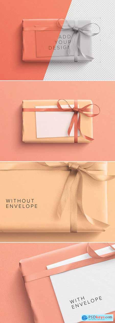 Wrapped Gift Box and Envelope Mockup 251907540