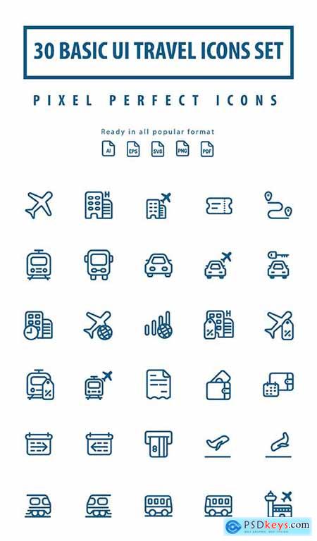 Basic UI Travel Lineart Icons Set