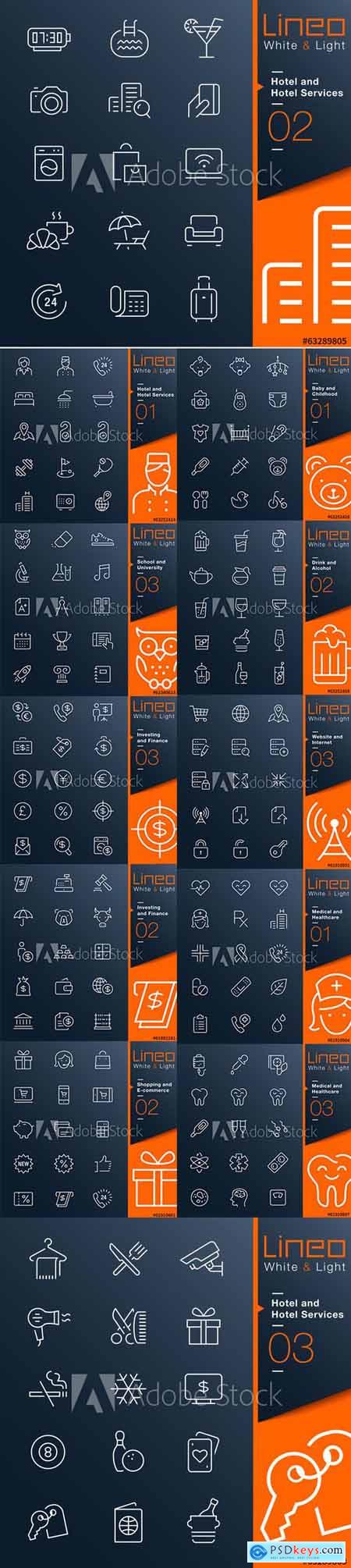 Vector Set - Lineo White and Light Outline Icons Vol 3
