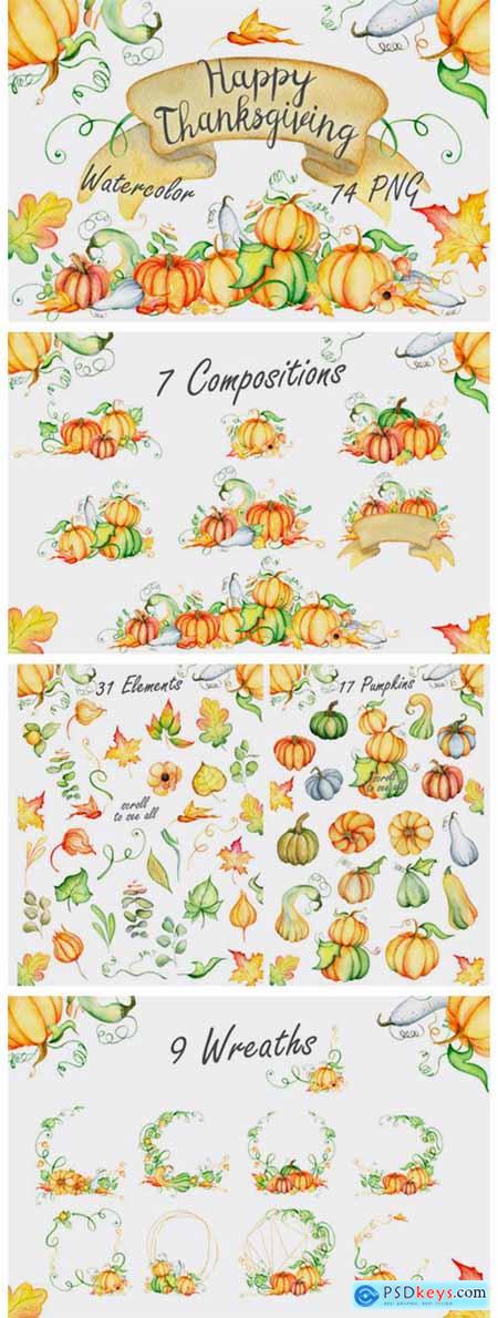 Happy Thanksgiving Pumpkins Watercolor 1782143
