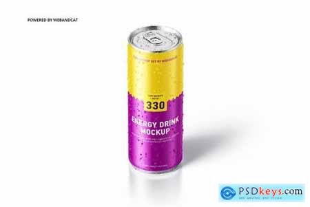 Energy Drink Can Mock-up with Water Droplets