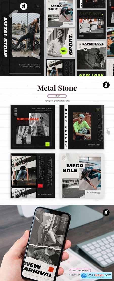 Metal stone social media graphic templates