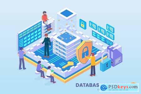 Isometric Database Security Vector Concept