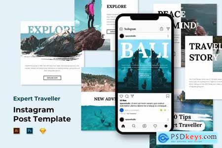 Travel Instagram Post Feed Templates - Brush Style