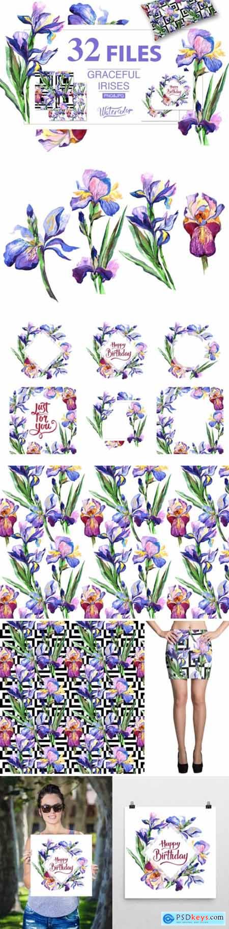Blue Irises Watercolor Flowers 1881578