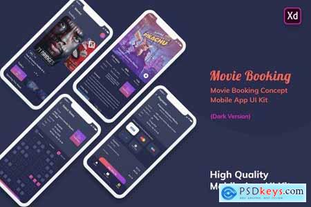 Movie Booking MobileApp UI Kit Dark Version (XD)