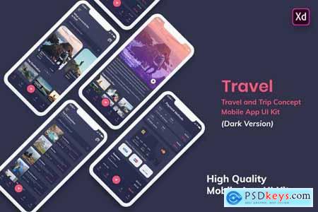 Tour & Travel MobileApp UI Kit Dark Version (XD)
