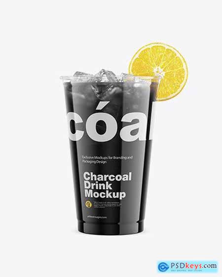 Charcoal Drink Plastic Cup with Lemon Mockup 50484