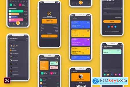 Finance Mobile App Template UI Kit Dark (XD)