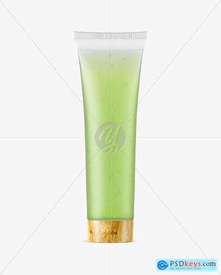 Semitransparent Cosmetic Soft Tube with Bamboo cap mockup 50624