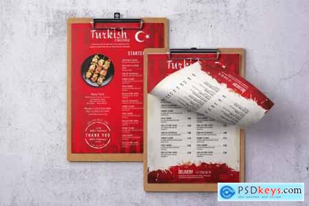 Turkish Cuisine Single Page A4 & US Letter Menu