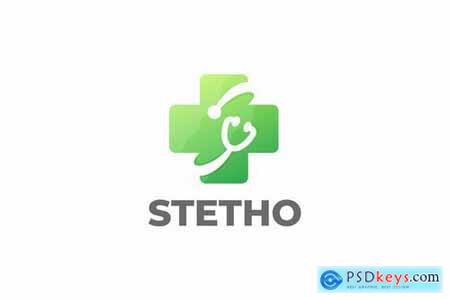 Stethoscope and Cross Negative Space Logo