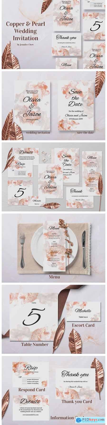 Copper and Pearl Wedding Invitation Suit 1953659