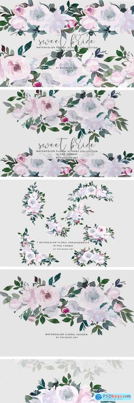 White Pink Watercolor Floral Clipart Set 1942344