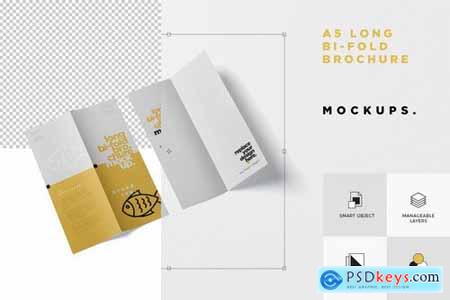 A5 Long Bi-Fold Brochure Mock-Up Set