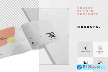 Square Bi-Fold Brochure Mock-Up Set - Round Corner