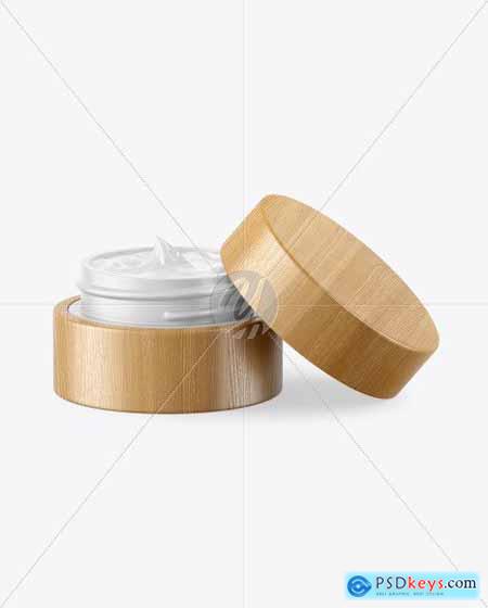 Opened Matte Cosmetic Jar in Wooden Shell 50703