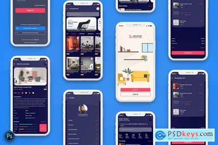 Furniture Mobile App UI Kit Dark Version