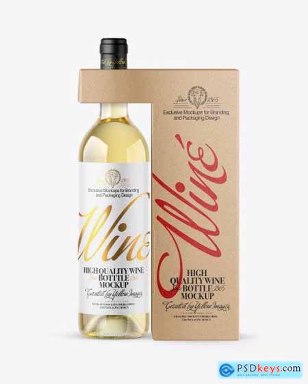 Clear Glass White Wine Bottle with Box Mockup 50985