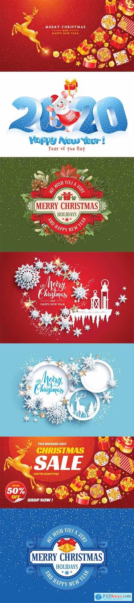 2020 Happy New Year and Christmas vector illustration