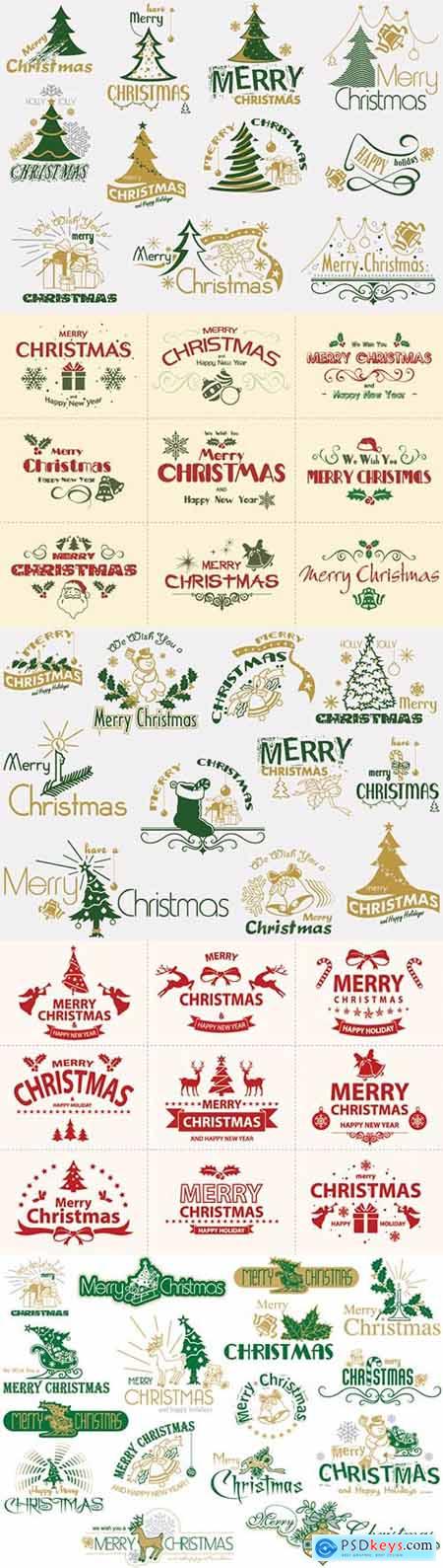 Merry Christmas typography set, logo and emblems