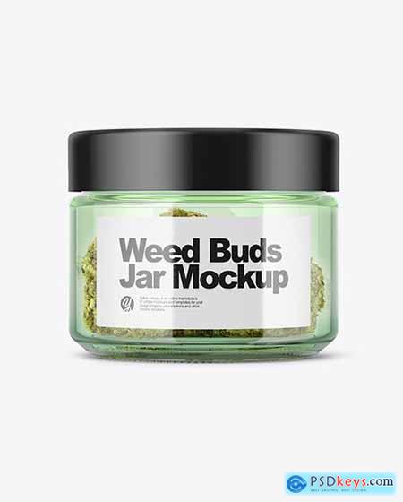 Green Glass Jar with Weed Buds Mockup 51629
