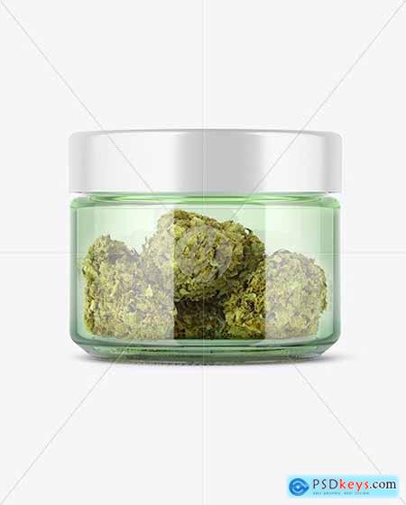 Green Glass Jar with Weed Buds Mockup 51629
