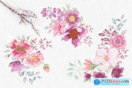 Watercolor Wreath and Sprays in Pinky Shades