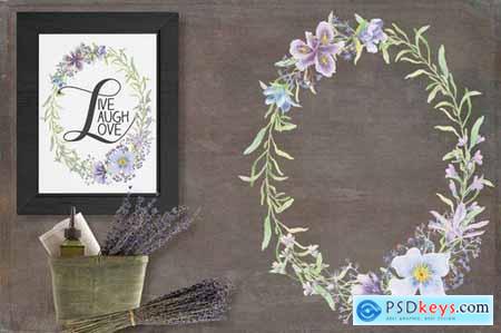 Lilac and Blue Watercolor Clip Art Bundle