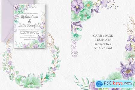 Violet and Mint Watercolor Clip Art Collection