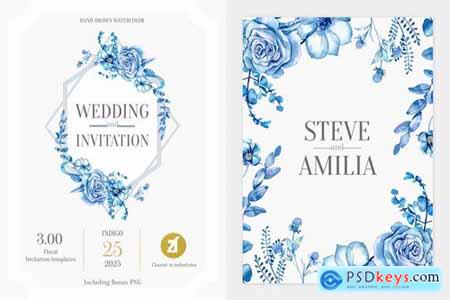 Floral Hand-drawn Watercolor Wedding Invitation Pack