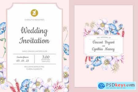 Floral Hand-drawn Watercolor Wedding Invitation Pack