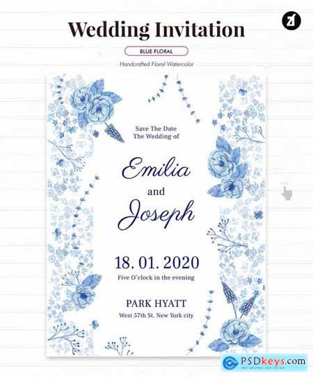 Floral Hand-drawn Watercolor Wedding Invitation