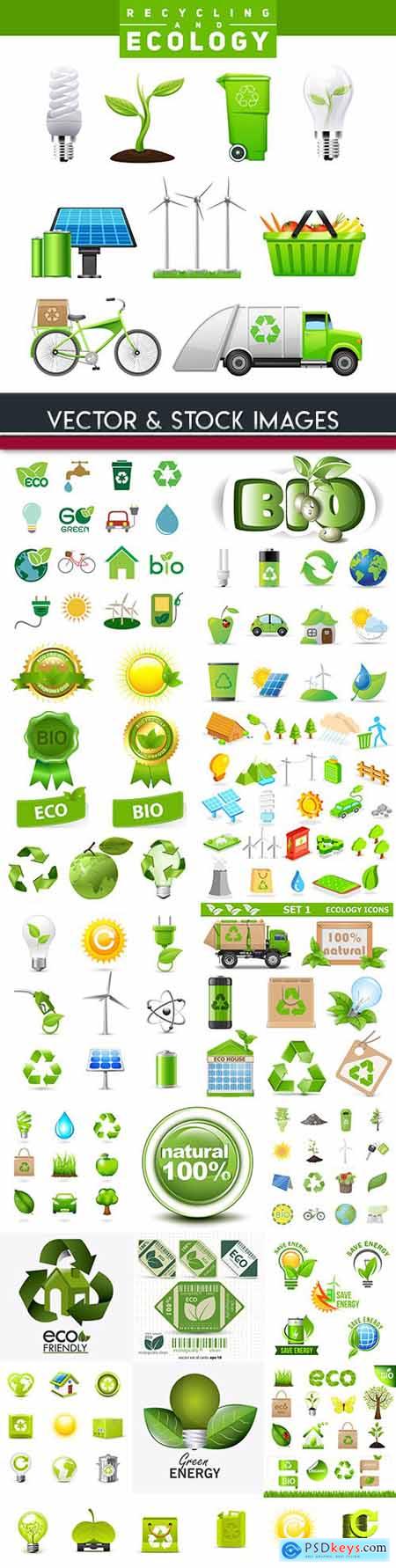 Ecological green bio icons and elements collection